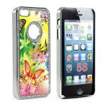 Wholesale iPhone 5 5S Butterfly Diamond Chrome Case (Rainbow MIX)